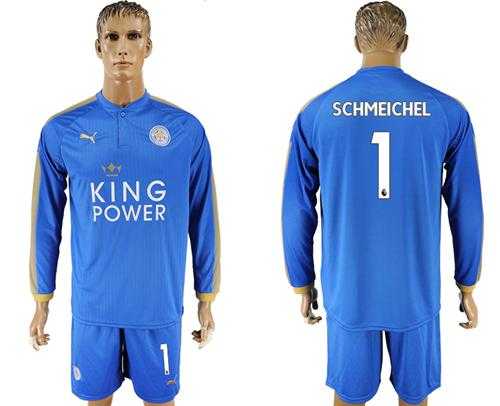 Leicester City #1 Schmeichel Home Long Sleeves Soccer Country Jersey