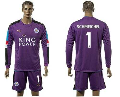 Leicester City #1 Schmeichel Purple Goalkeeper Long Sleeves Soccer Country Jersey