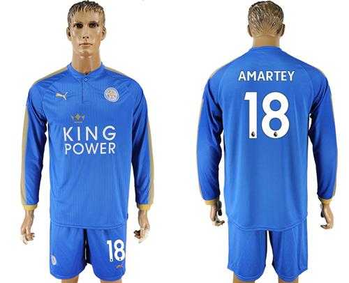 Leicester City #18 Amartey Home Long Sleeves Soccer Country Jersey