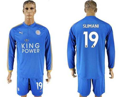 Leicester City #19 Slimani Home Long Sleeves Soccer Club Jersey