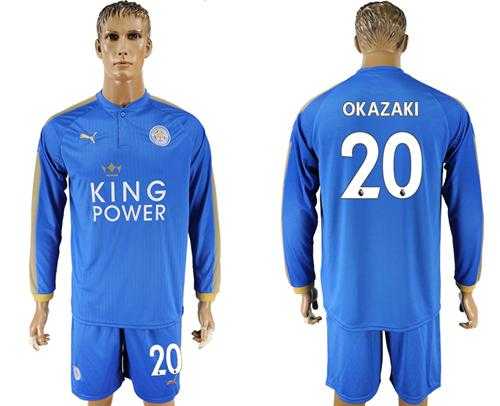 Leicester City #20 Okazaki Home Long Sleeves Soccer Country Jersey