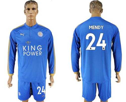 Leicester City #24 Mendy Home Long Sleeves Soccer Country Jersey
