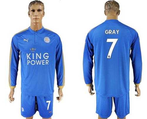 Leicester City #7 Gray Home Long Sleeves Soccer Country Jersey