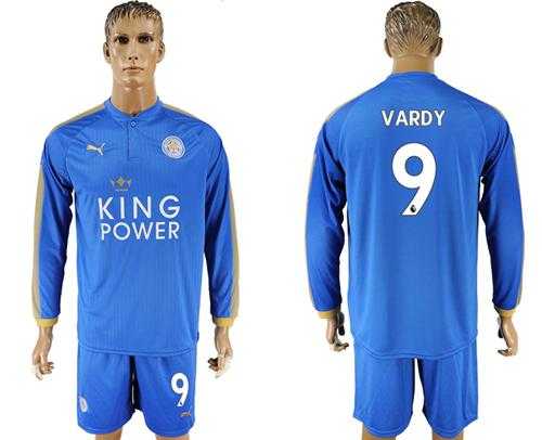 Leicester City #9 Vardy Home Long Sleeves Soccer Country Jersey