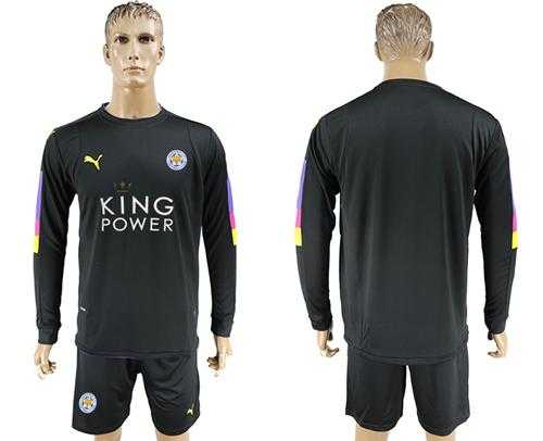 Leicester City Blank Black Goalkeeper Long Sleeves Soccer Country Jersey