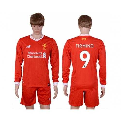 Liverpool #9 Firmino Home Long Sleeves Soccer Club Jersey
