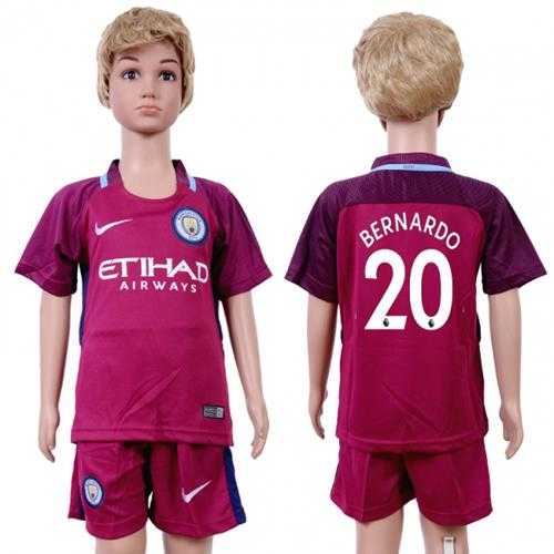 Manchester City #20 Bernardo Away Kid Soccer Club Jersey