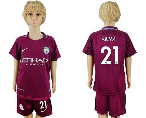 Manchester City #21 Silva Away Kid Soccer Club Jersey