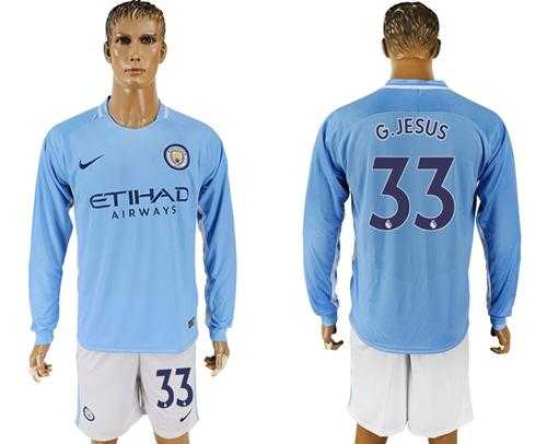 Manchester City #33 G.Jesus Home Long Sleeves Soccer Club Jersey