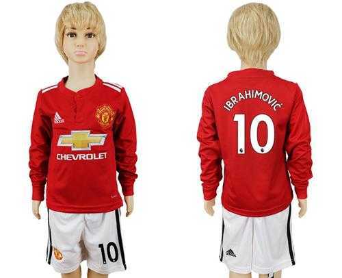 Manchester United #10 Ibrahimovic Home Long Sleeves Kid Soccer Club Jersey