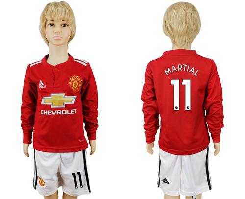 Manchester United #11 Martial Home Long Sleeves Kid Soccer Club Jersey