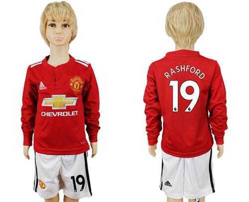 Manchester United #19 Rashford Home Long Sleeves Kid Soccer Club Jersey