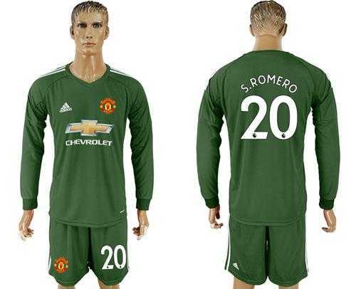 Manchester United #20 S.Romero Green Goalkeeper Long Sleeves Soccer Club Jersey