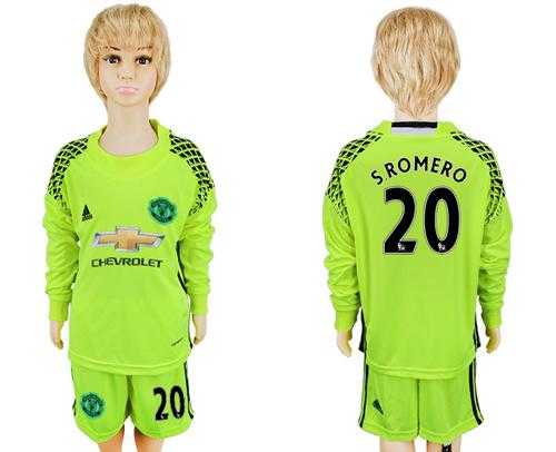 Manchester United #20 S.Romero Shiny Green Goalkeeper Long Sleeves Kid Soccer Club Jersey