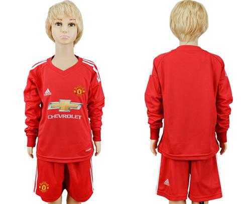 Manchester United Blank Red Goalkeeper Long Sleeves Kid Soccer Club Jersey