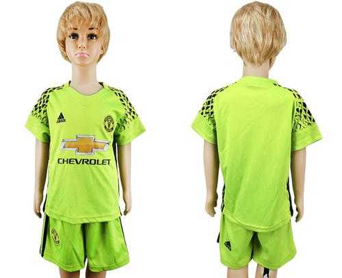 Manchester United Blank Shiny Green Goalkeeper Kid Soccer Club Jersey