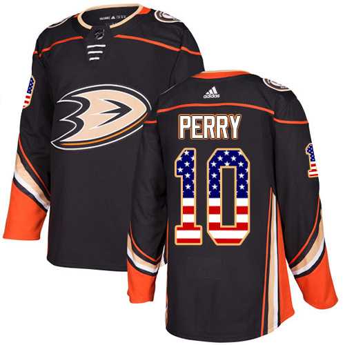 Men's Adidas Anaheim Ducks #10 Corey Perry Black Home Authentic USA Flag Stitched NHL Jersey