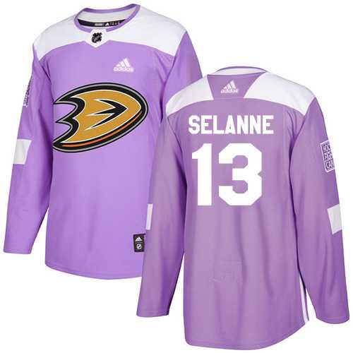 Men's Adidas Anaheim Ducks #13 Teemu Selanne Purple Authentic Fights Cancer Stitched NHL Jersey