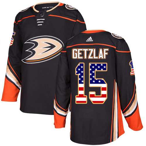 Men's Adidas Anaheim Ducks #15 Ryan Getzlaf Black Home Authentic USA Flag Stitched NHL Jersey