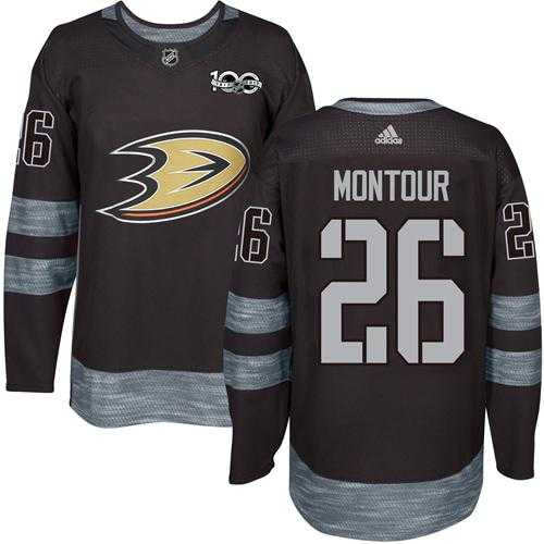 Men's Adidas Anaheim Ducks #26 Brandon Montour Black 1917-2017 100th Anniversary Stitched NHL