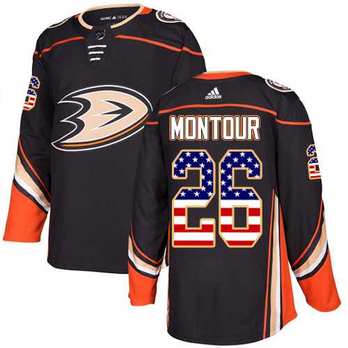 Men's Adidas Anaheim Ducks #26 Brandon Montour Black Home Authentic USA Flag Stitched NHL Jersey