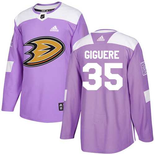 Men's Adidas Anaheim Ducks #35 Jean-Sebastien Giguere Purple Authentic Fights Cancer Stitched NHL Jersey