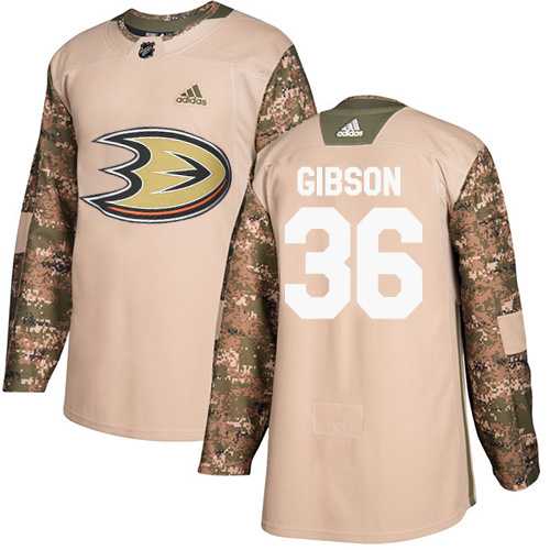 Men's Adidas Anaheim Ducks #36 John Gibson Camo Authentic 2017 Veterans Day Stitched NHL Jersey