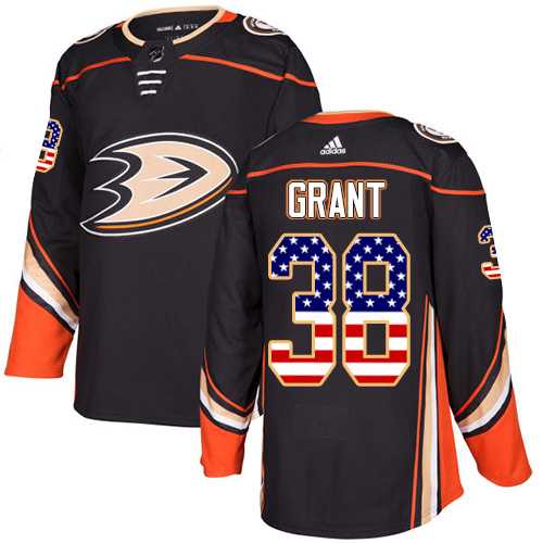 Men's Adidas Anaheim Ducks #38 Derek Grant Black Home Authentic USA Flag Stitched NHL Jersey