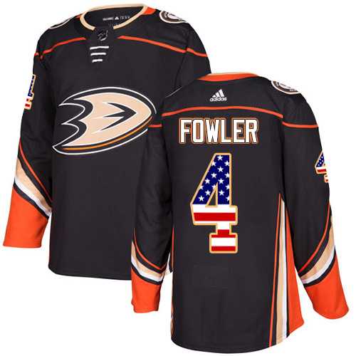 Men's Adidas Anaheim Ducks #4 Cam Fowler Black Home Authentic USA Flag Stitched NHL Jersey