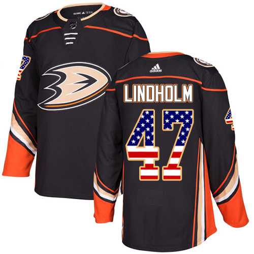 Men's Adidas Anaheim Ducks #47 Hampus Lindholm Black Home Authentic USA Flag Stitched NHL Jersey