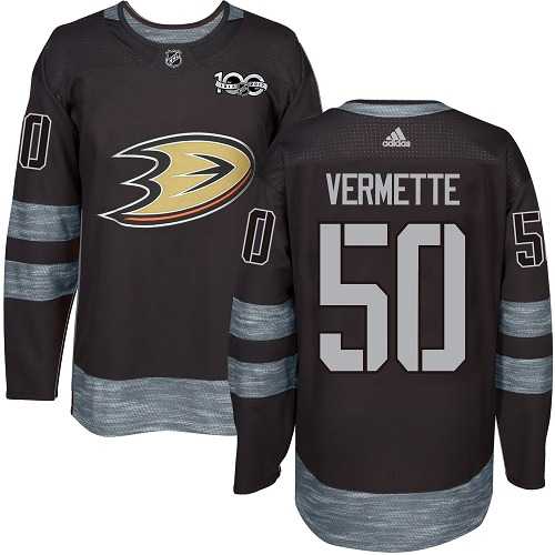 Men's Adidas Anaheim Ducks #50 Antoine Vermette Black 1917-2017 100th Anniversary Stitched NHL