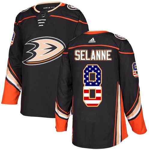 Men's Adidas Anaheim Ducks #8 Teemu Selanne Black Home Authentic USA Flag Stitched NHL Jersey