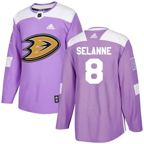 Men's Adidas Anaheim Ducks #8 Teemu Selanne Purple Authentic Fights Cancer Stitched NHL Jersey