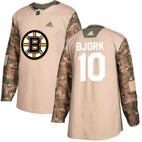 Men's Adidas Boston Bruins #10 Anders Bjork Camo Authentic 2017 Veterans Day Stitched NHL Jersey