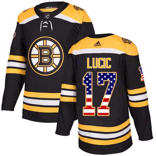 Men's Adidas Boston Bruins #17 Milan Lucic Black Home Authentic USA Flag Stitched NHL Jersey