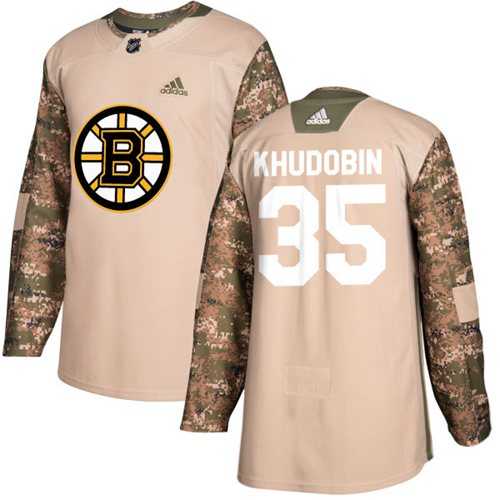 Men's Adidas Boston Bruins #35 Anton Khudobin Camo Authentic 2017 Veterans Day Stitched NHL Jersey
