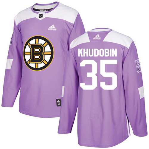 Men's Adidas Boston Bruins #35 Anton Khudobin Purple Authentic Fights Cancer Stitched NHL