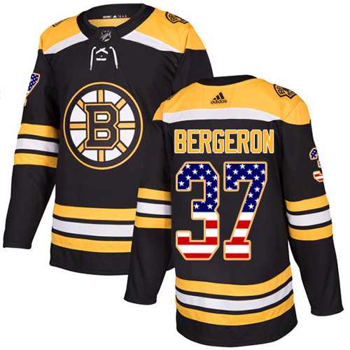 Men's Adidas Boston Bruins #37 Patrice Bergeron Black Home Authentic USA Flag Stitched NHL Jersey