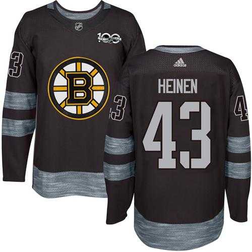Men's Adidas Boston Bruins #43 Danton Heinen Black 1917-2017 100th Anniversary Stitched NHL Jersey