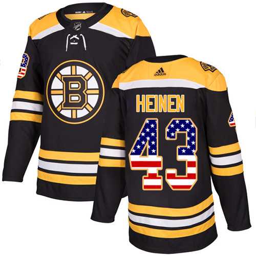 Men's Adidas Boston Bruins #43 Danton Heinen Black Home Authentic USA Flag Stitched NHL Jersey