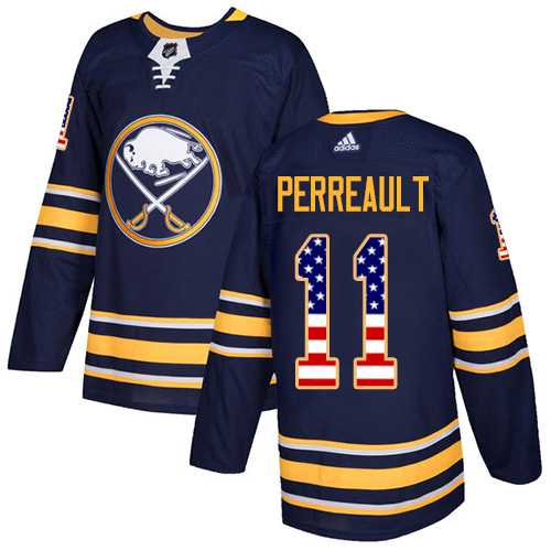 Men's Adidas Buffalo Sabres #11 Gilbert Perreault Navy Blue Home Authentic USA Flag Stitched NHL Jersey