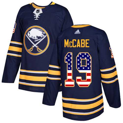 Men's Adidas Buffalo Sabres #19 Jake McCabe Navy Blue Home Authentic USA Flag Stitched NHL Jersey