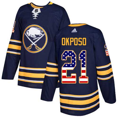 Men's Adidas Buffalo Sabres #21 Kyle Okposo Navy Blue Home Authentic USA Flag Stitched NHL Jersey