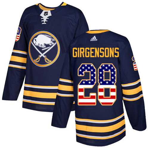 Men's Adidas Buffalo Sabres #28 Zemgus Girgensons Navy Blue Home Authentic USA Flag Stitched NHL Jersey