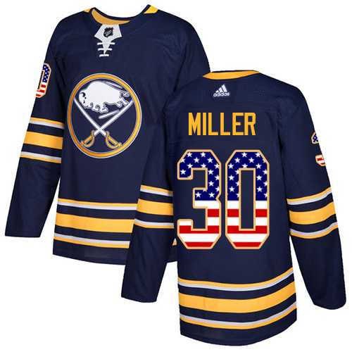 Men's Adidas Buffalo Sabres #30 Ryan Miller Navy Blue Home Authentic USA Flag Stitched NHL Jersey