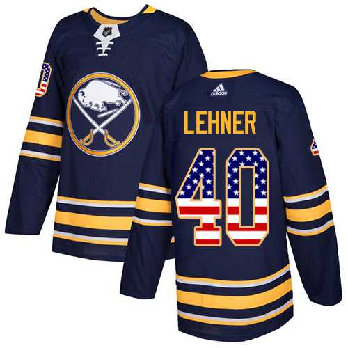 Men's Adidas Buffalo Sabres #40 Robin Lehner Navy Blue Home Authentic USA Flag Stitched NHL Jersey