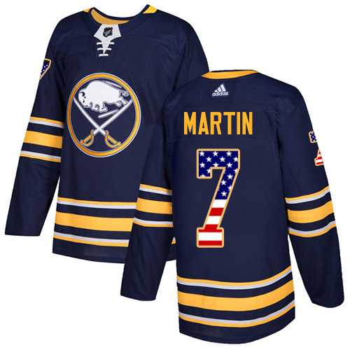 Men's Adidas Buffalo Sabres #7 Rick Martin Navy Blue Home Authentic USA Flag Stitched NHL Jersey