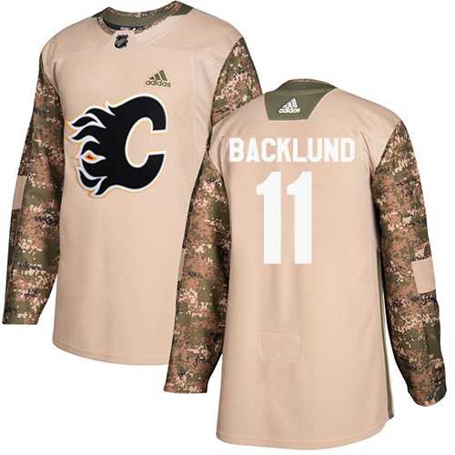 Men's Adidas Calgary Flames #11 Mikael Backlund Camo Authentic 2017 Veterans Day Stitched NHL Jersey