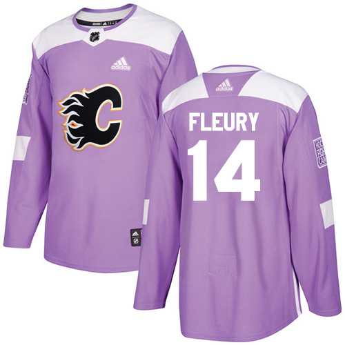 Men's Adidas Calgary Flames #14 Theoren Fleury Purple Authentic Fights Cancer Stitched NHL Jersey