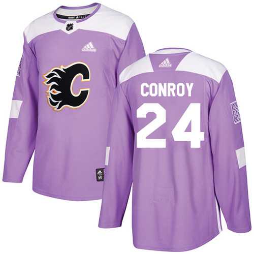 Men's Adidas Calgary Flames #24 Craig Conroy Purple Authentic Fights Cancer Stitched NHL Jersey